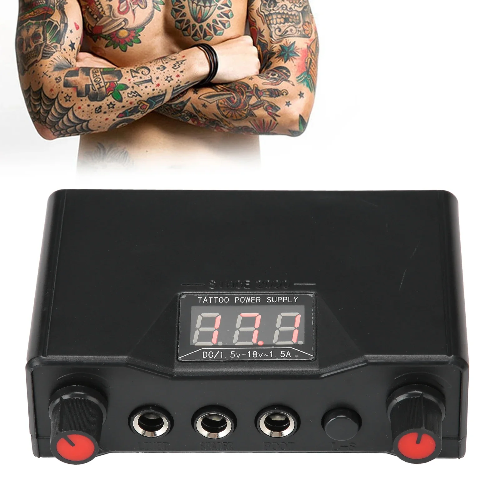 Minifuente de alimentación para máquina de tatuaje profesional, LCD Digital, doble potencia de tatuaje, 3 agujeros, cuadrado, regulador, delineador, sombreador