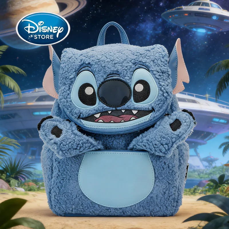 

Disney Lilo & Stitch 3D Blue Plush Backpack - Soft Fuzzy Cute Bag With Ears & Paws Cute Casual Daypack For Fans