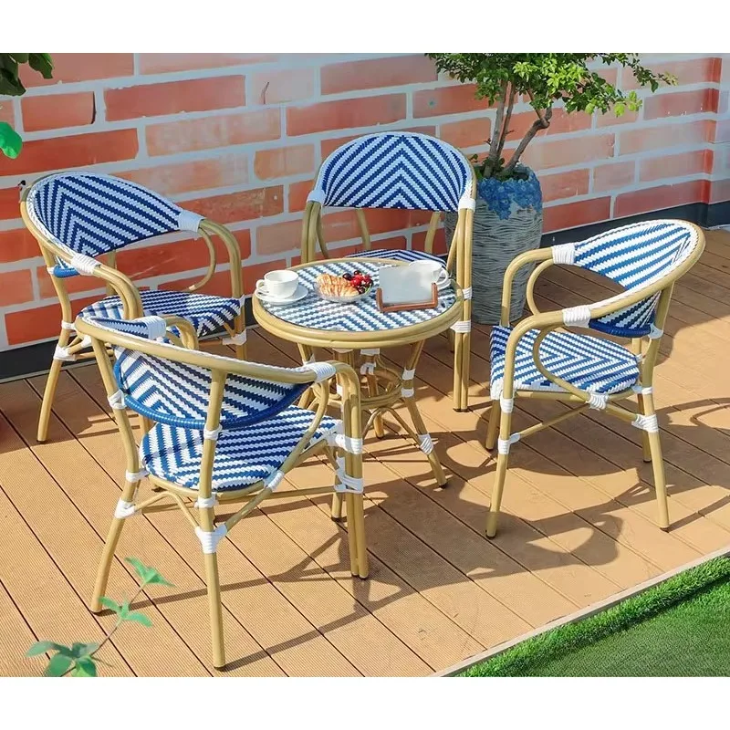 

Коммерческий набор для патио из ротанга, всепогодная уличная мебель для кафе, магазина чая с молоком, сад, двор и балкон