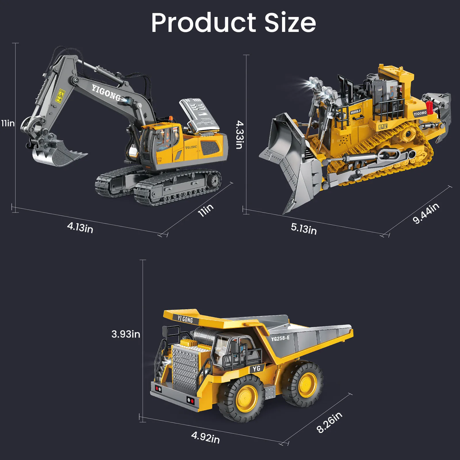 Remote Control Excavator Toy 11/9 Channel 2.4Ghz RC Construction Vehicle With Metal Shovel Truck Toys For Kids 680° Rotation