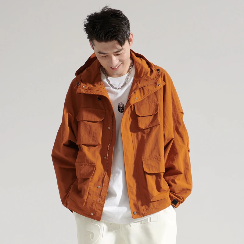 New Spring and Autumn Hoodie Workwear Jacket Men's Korean-Style Loose Solid Color Coat Shell Jacket