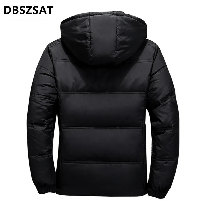 New White Duck Down Jacket Men Winter Warm Solid Color Hooded Down Coats Thick Duck Parka Mens Down Jackets Winter Outdoor Coat