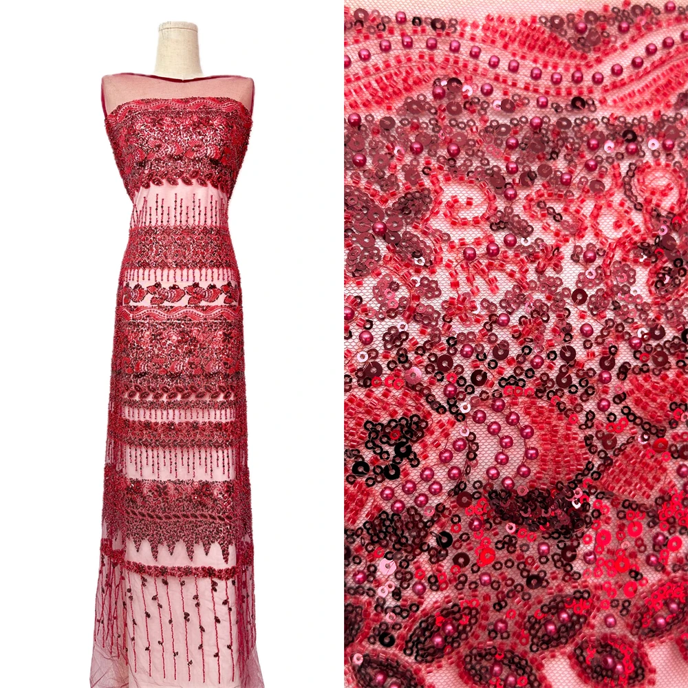

African Beaded Lace Fabric, Nigerian French Sequined Mesh, Wedding Party Dresses, High Quality, 2026, 2Yard
