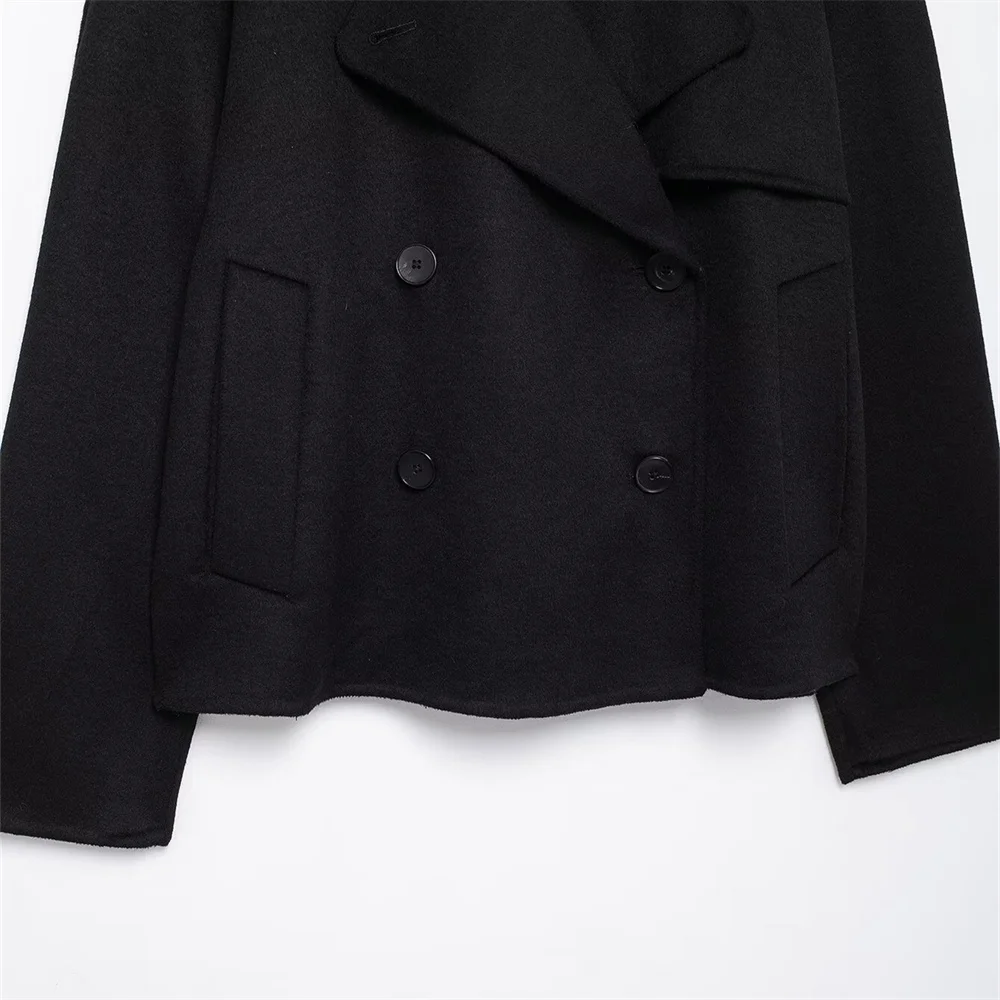 Cappotto corto doppiopetto tinta unita Cappotto casual a maniche lunghe con colletto della nuova collezione autunno/inverno