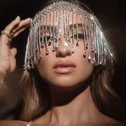 Stonefans Boho Rhinestone Long Tassel headband Chain Jewelry for Women Water Drop Pendant Crystal Mask Hat Accessories Gift