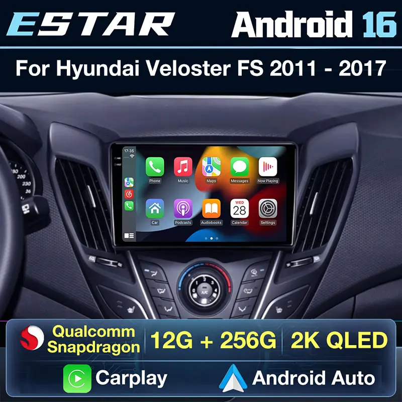 Wireless Carplay Android 16 For Hyundai Veloster FS 2011 - 2017 Car Radio 2din 360 Camera Navigation Video Player QLED 4G LTE BT
