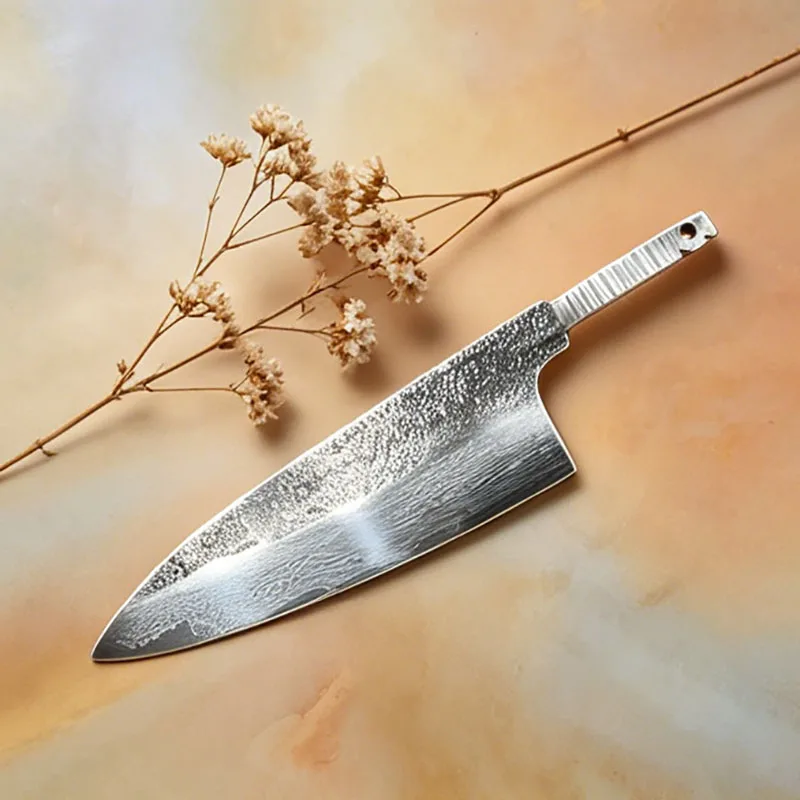 Cuchillo Deba de 8.3 Pulgadas, Hoja de Doble Filo, Hecho a Mano, Núcleo de Acero Damasco en Polvo, Cuchillo de Cocina Occidental sin Mango