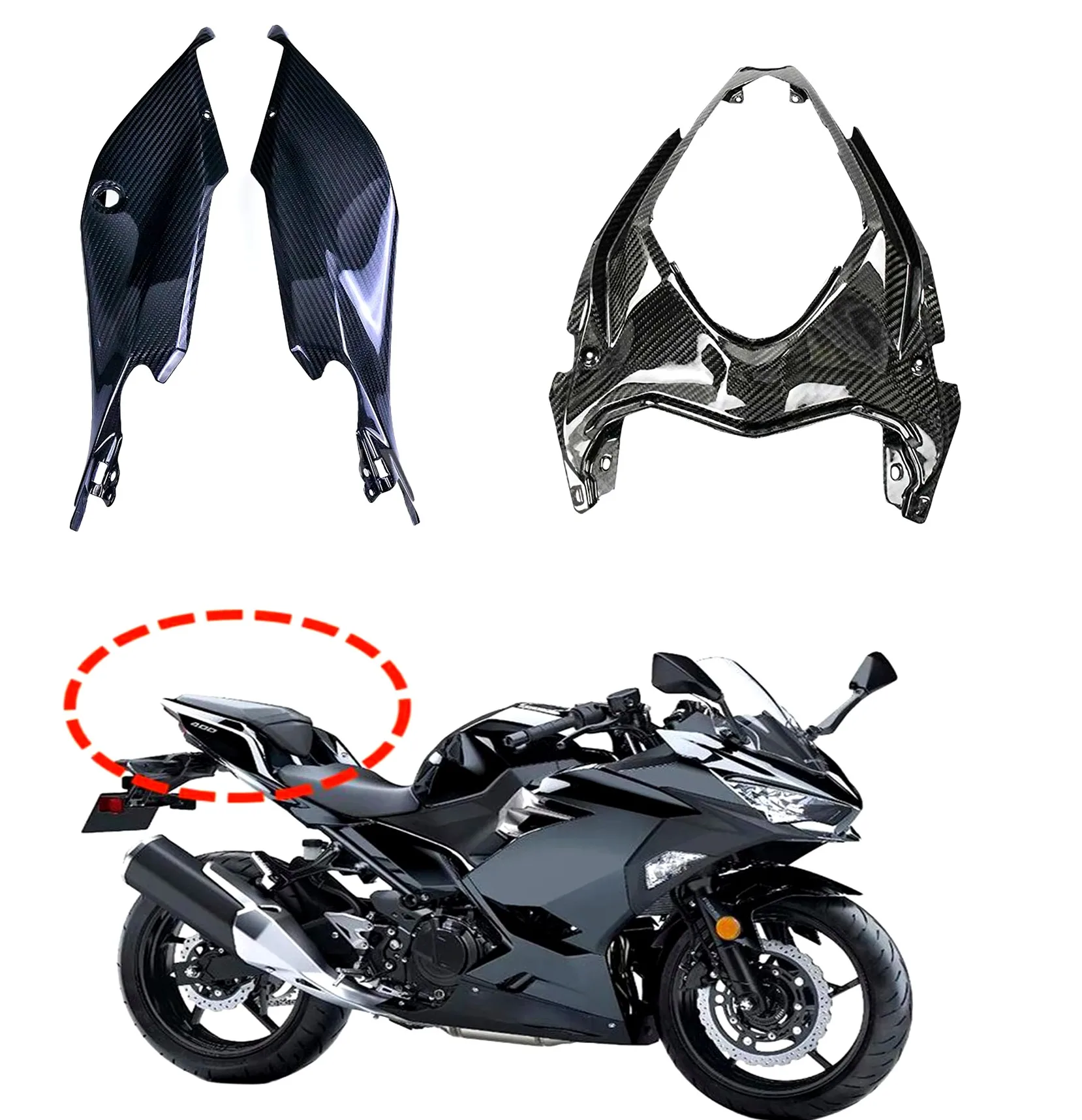 New ABS Fairing Kit - Carbon Fiber Motorcycle Rear Seat Side Fairing Cowl Panel Fit For KAWASAKI Ninja 400 Ninja400 Z400 EX400 2