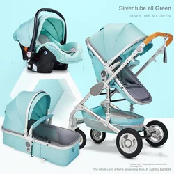 Baby Stroller 3 in 1 High Landscape Lightweight Folding Scooter Newborn Baby Two-way Swivel Seat Four Wheel Baby Stroller