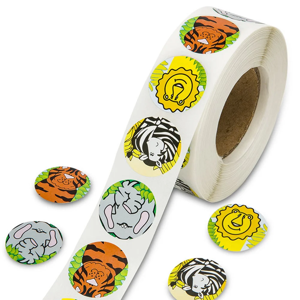 1 Roll 500pcs Sticker Label 4 Kinds of Children Animal Pattern Stickers DIY Craft Label Food Labels Self-Adhesive Removable Stic