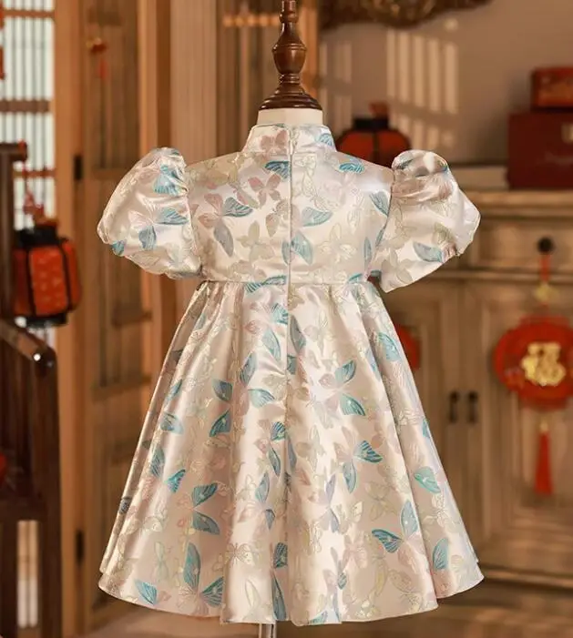 Baby Girls Chinese Style Princess Ball Gown Children Birthday Party Short Puff Sleeve Baptism Dresses y1044