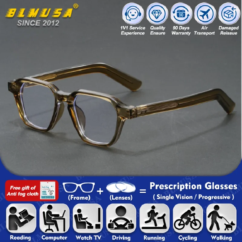

BLMUSA (XL) Fashionable Men Square Myopia Polarized Computer Glasses Anti Blue Ray Progressive Prescription Optical Eyeglasses
