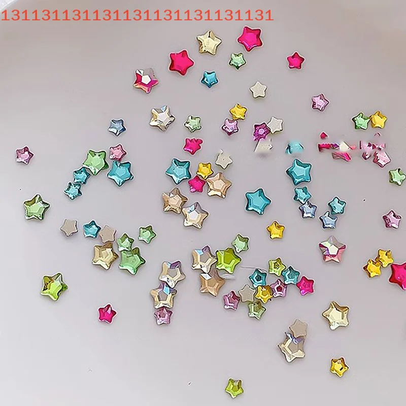 50 stuks mini nail art steentjes kleur 3d diy manicure decoraties diamant ster 4/6 mm glinsterende platte achterkant acryl kristallen