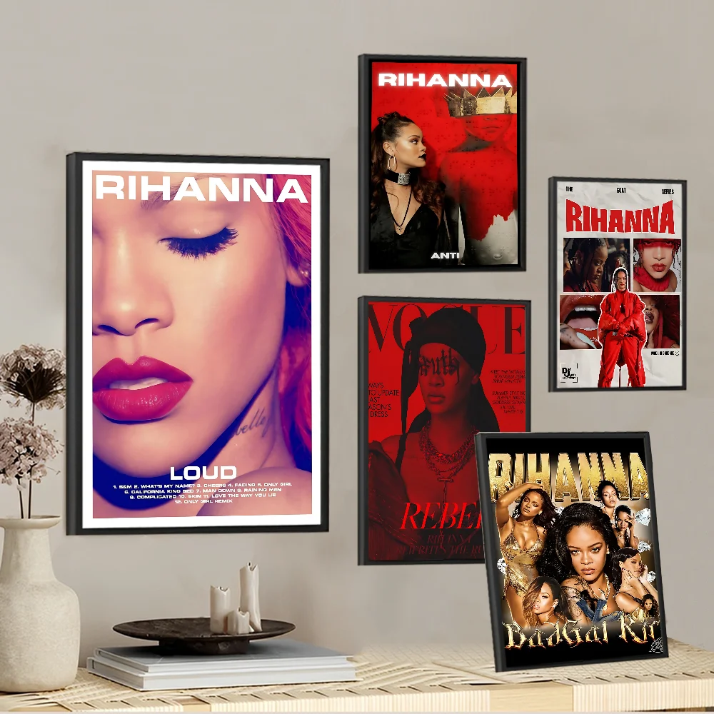 حار المغني R-ريهانا ذاتية اللصق ملصق فني ديكور اللوحة جدار الفن ورق الكرافت الأبيض ديكور المنزل #6