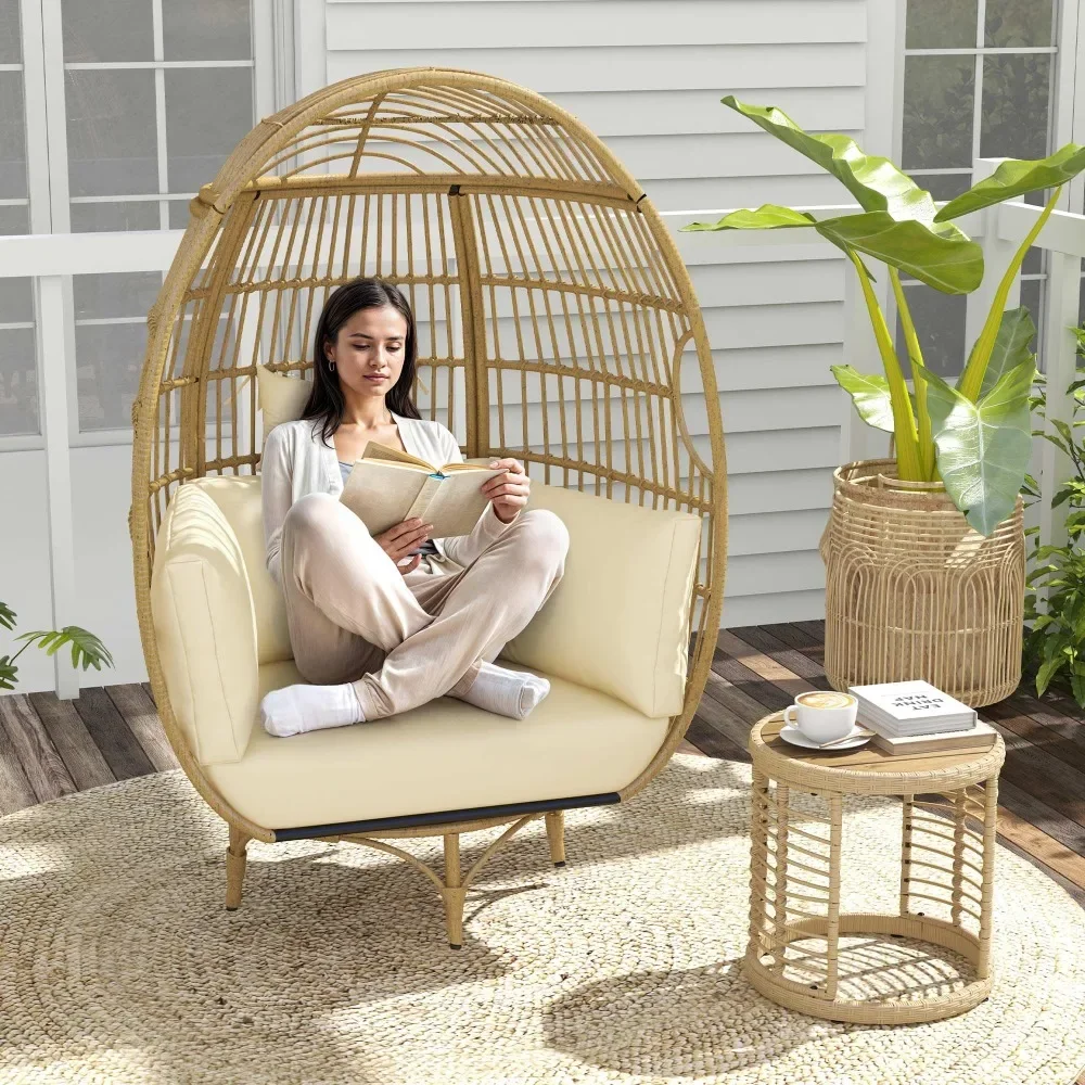 2024 New Swivel Egg Chair Outdoor, Wicker Patio Rotating Basket Chair, All-Weather Oversized Stationary Egg Lounger