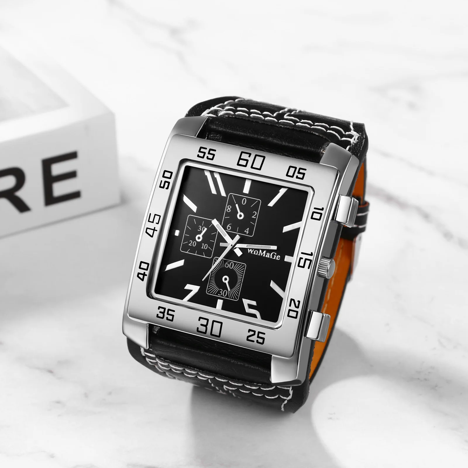 LANCARDO Mens Military Punk Large Dial Wide Strap Watch Sport Casual Leather Band Quartz Wristwatch Gift Male Clock Reloj Hombre