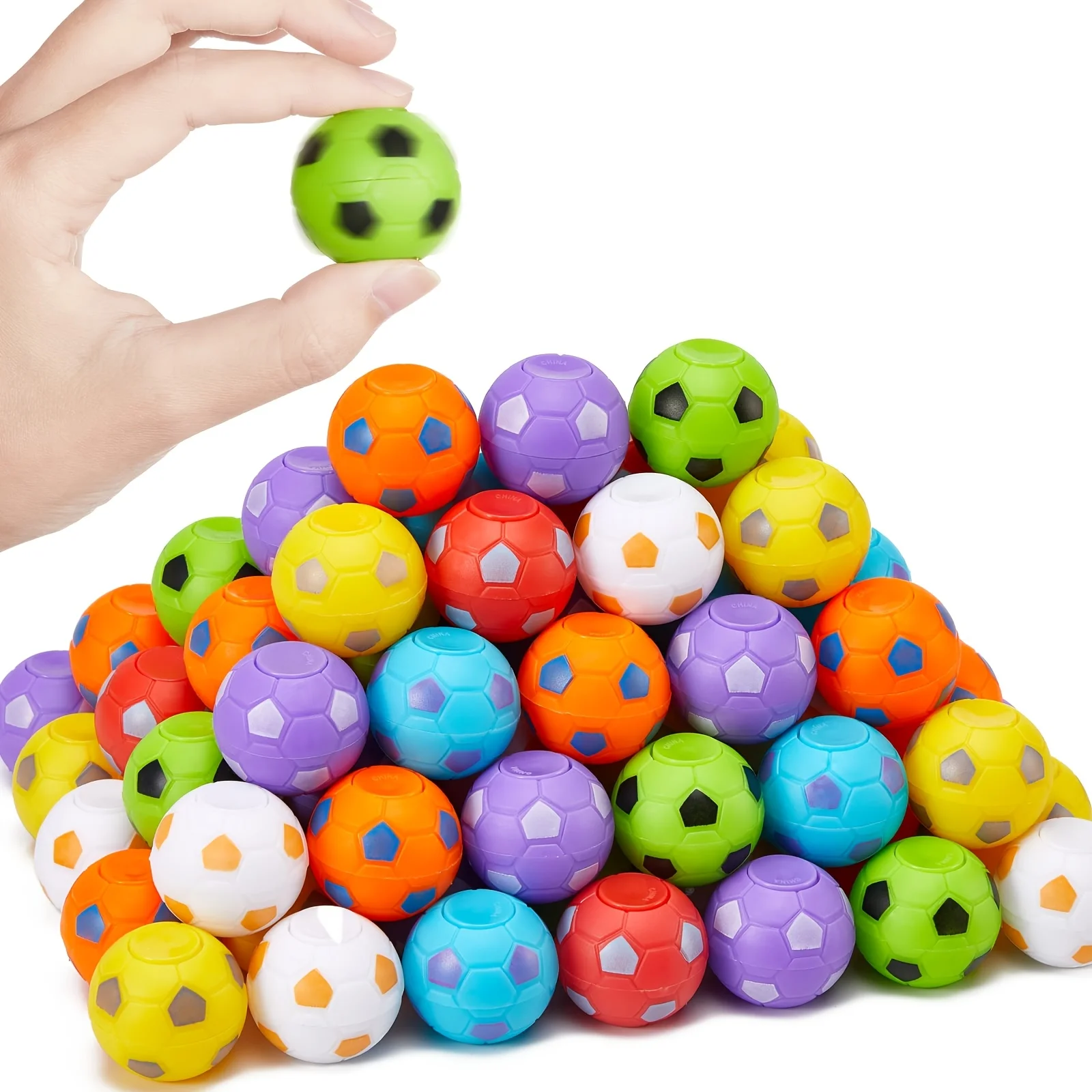 10pcs Football Shape Spinners Toys, Pet Stress Balls Assorted Colors | Ideal for Classroom Rewards, Birthday Presents (1.38inch)