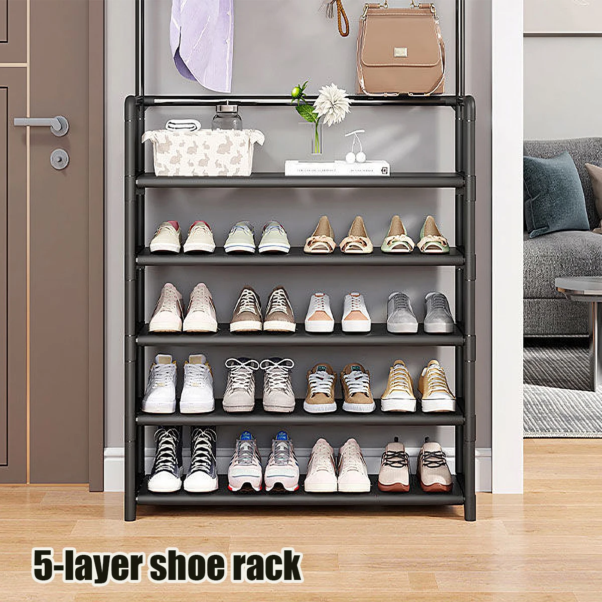 AriceHou Coat and Shoe Rack,Entryway Coat Rack Hallway Bench Storage Organizer with 8 Hooks and Side cloth for Living Room