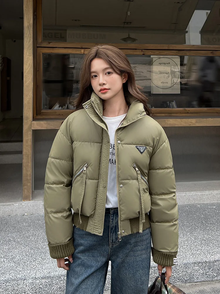 Zoki Casual Sweet Puffy Coats Women Fashion Korean Long Sleeve Short Parkas Winter Thick Warm Chic Cotton Padded Down Jackets