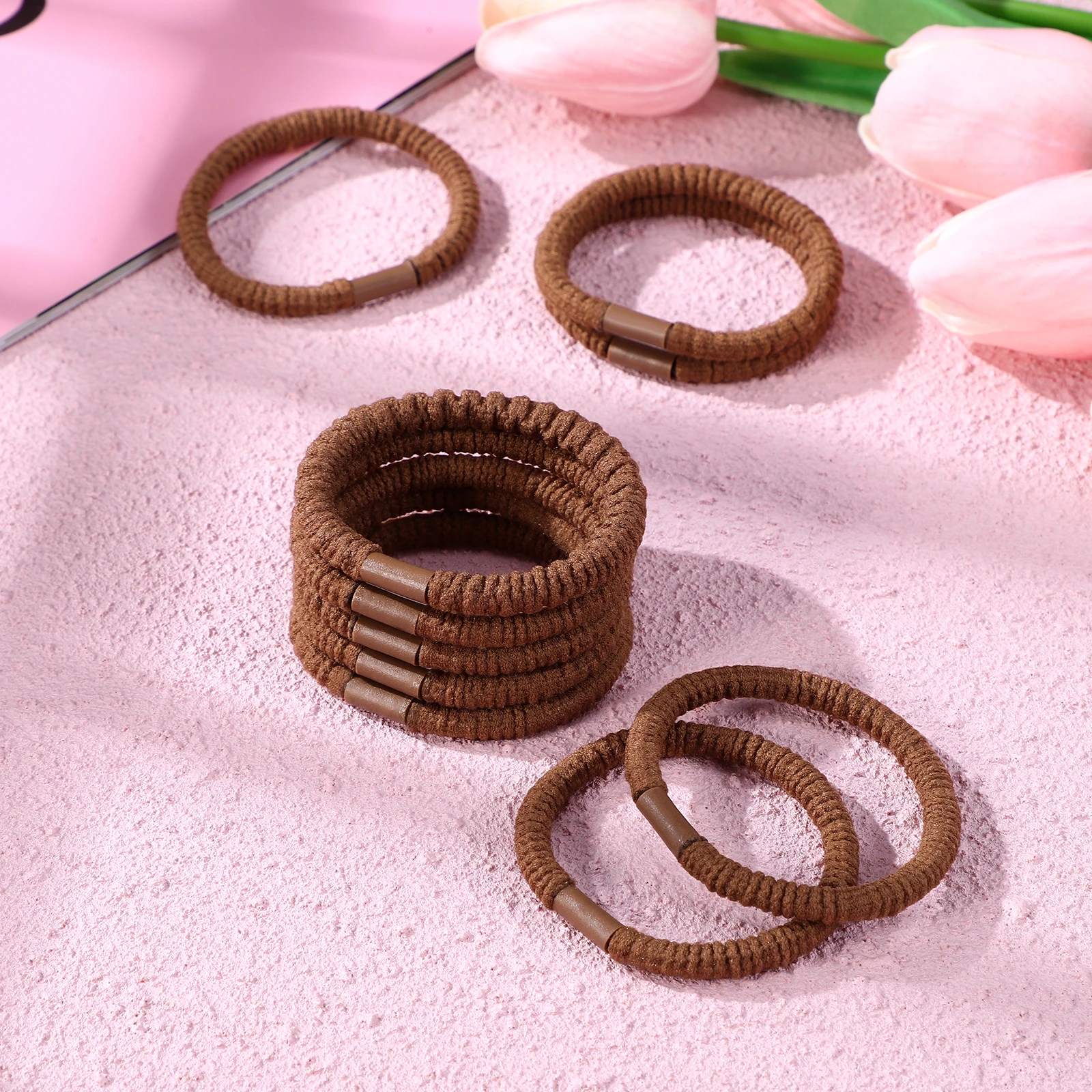 

10 Pcs No Damage Hair Ties High Elastic Band Thick Seamless Brown Miss for Women