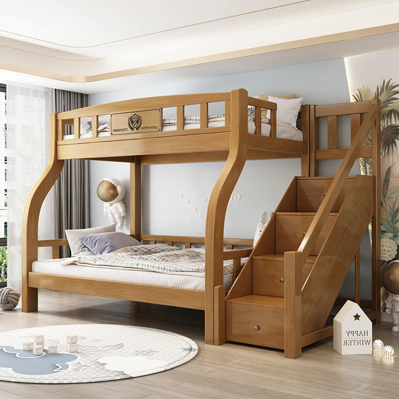 All solid wood, children's bed, double layer, bunk, modern, simple, small apartment