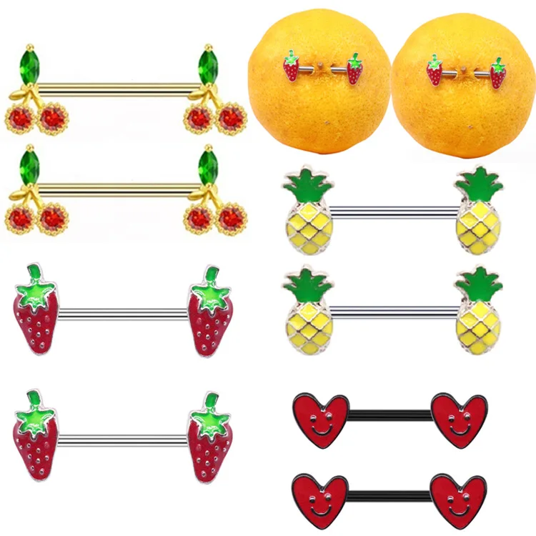 Piercing Jewelry Heart-shaped Nipple Ring Smile Milk Ring Stainless Steel Fruit Strawberry Pineapple Chest Piercing Ornament