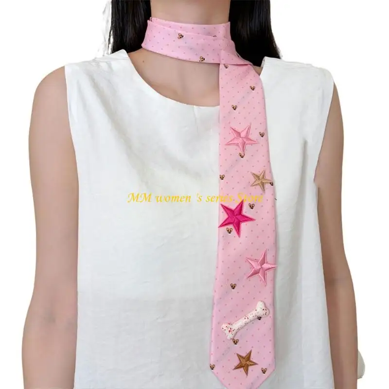 Q39C Decorative Pink Fabric Tie Scarf with Star Detail for Photo Ready Styling
