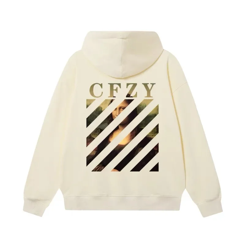 DESIER CFZY Mona Lisa Warning Line Print Hoodie Sweatshirt Unisex Thin Loose Top Trendy Brand Streetwear Casual Fashion