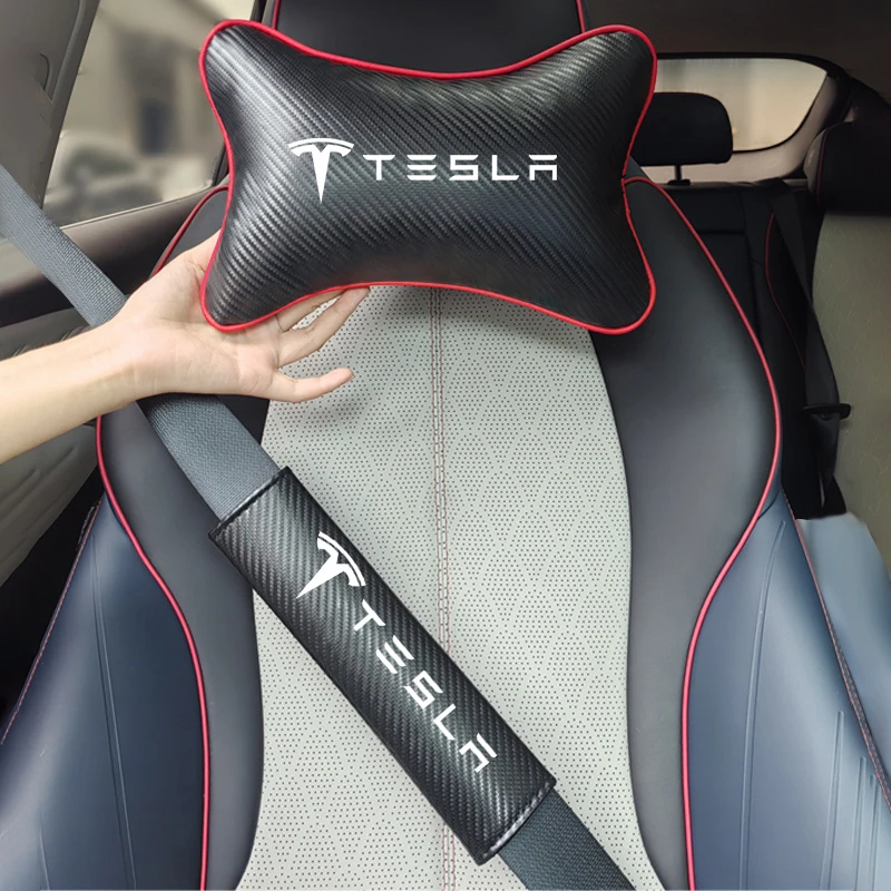 New Car Seat Belt Protect Shoulder Pads Cervical Spine Headrest Neck Pillow For Tesla Model 3 Model S X Model Y Roadster SpaceX