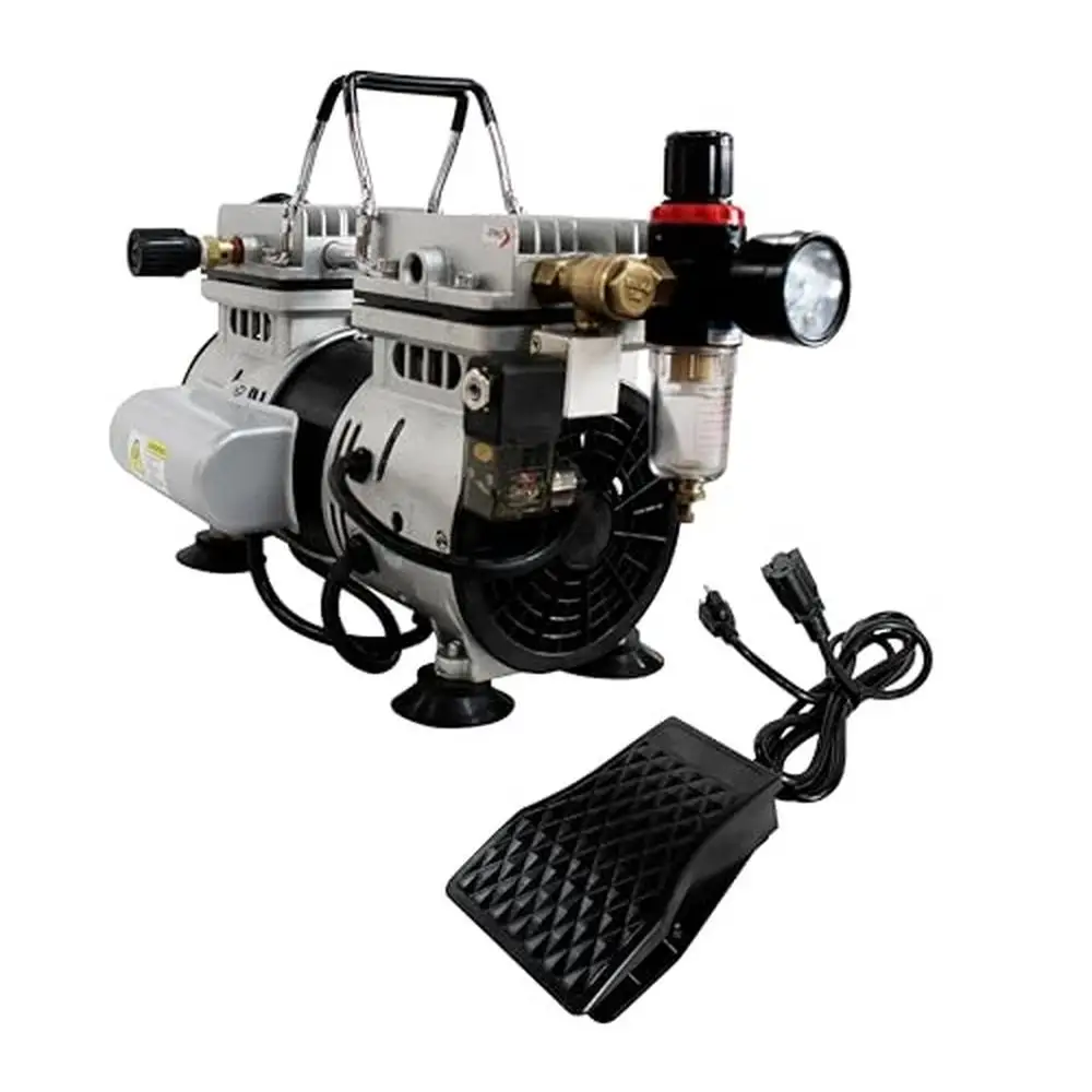 Quiet Tankless Air Compressor Lightweight 25lbs 1.0HP Engraving Spraying Power Foot Pedal 2.20CFM 90PSI Oil-Free 65dB Electric