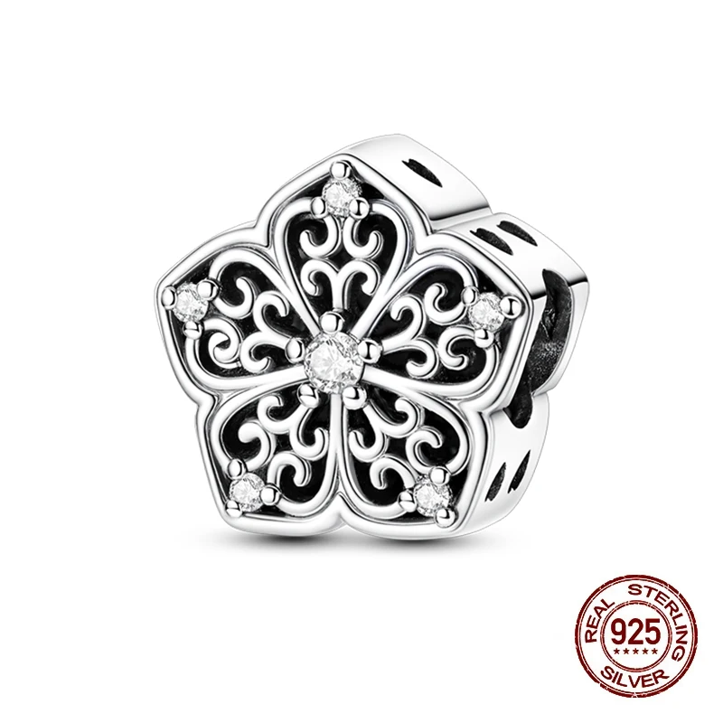 

Fit Original Bracelets Bangles 925 Sterling Silver Charms Beads Retro Five Petal Flower Charms Fine DIY Jewelry Birthday Gifts