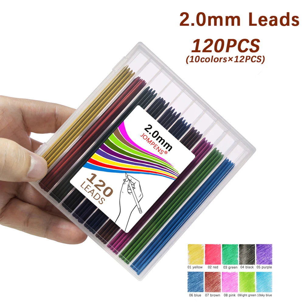 New 1Box Large Capacity Mechanical Pencil Lead 2B 2.0MM 10 Color Replaceable Lead Automatic Pencil Writing Drawing Accessories