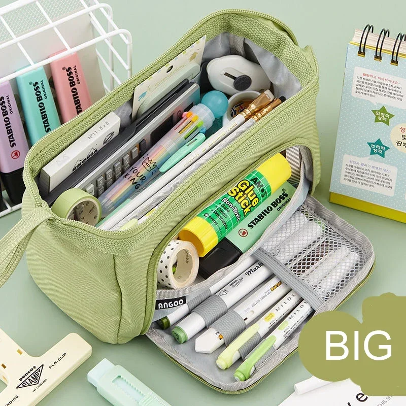 Cute Pencil Case Special Macaron Color Side Window Canvas Big Pencil Pouch Pen Box Storage Bag Student School Stationery