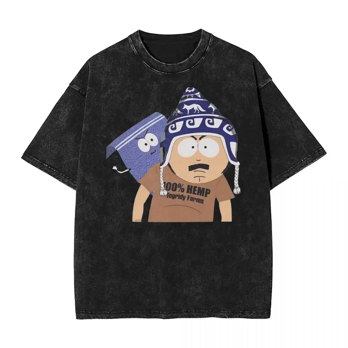 Tegridy Farms Randy Marsh Towelie T Shirts Hip Hop Washed Cotton Oversize T-Shirts Southparks for Men Women Tops Streetwear Tees