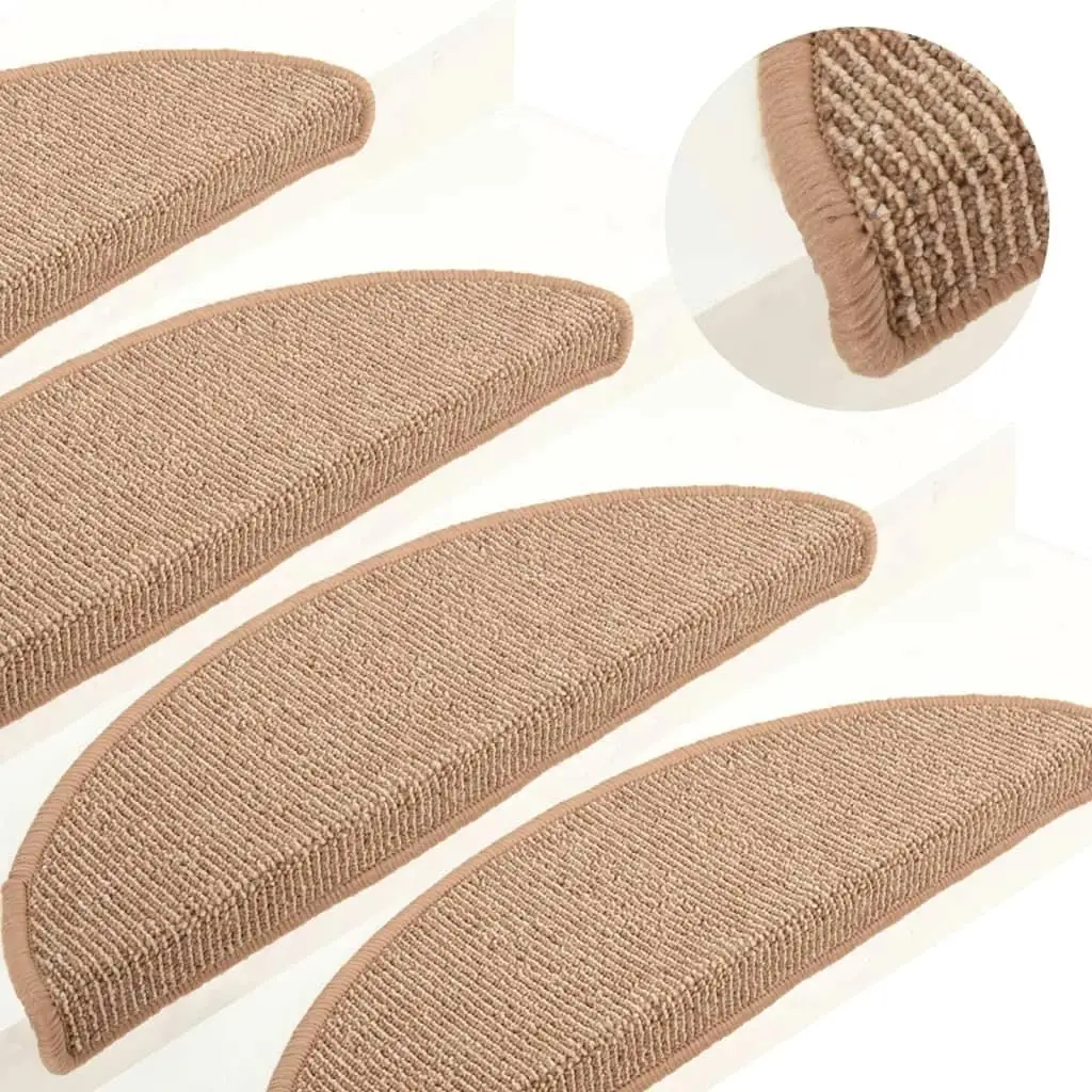 Light Brown Carpet Stair Treads Set of 15 - Non-Slip Mats 56x17x3 cm for Safe Steps