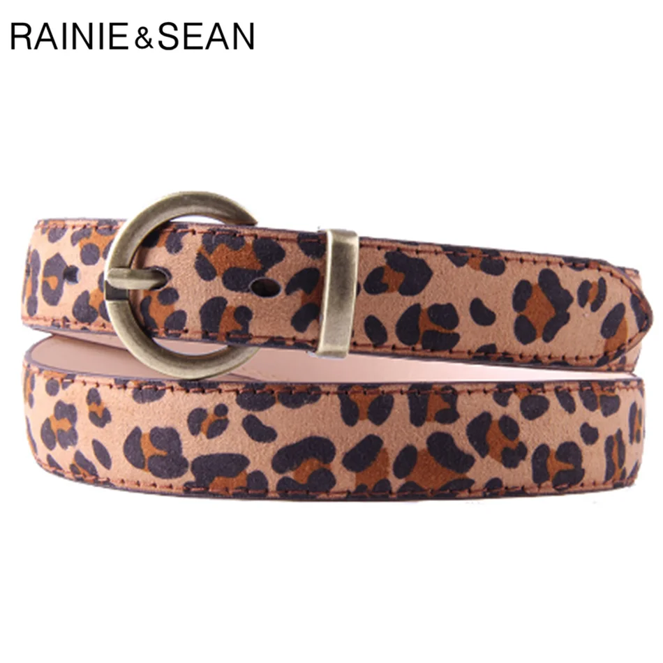 

RAINIE SEAN New Leopard Belt Women Leather Pin Buckle Belt Jeans Female Circle Wasit Real Leather Pigskin Ladies Brand Belts Red