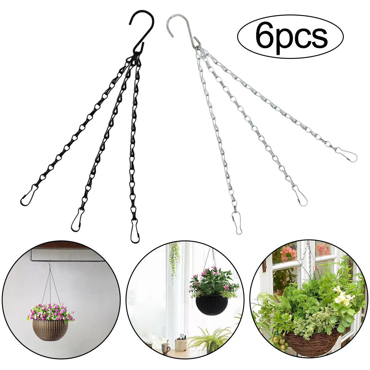 

6Pcs 40cm Imitation Rattan Hanging Chains - 3 Hooks for Flower Pots & Hydroponic Basins, Home Garden Decor