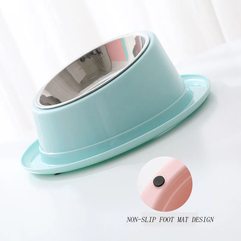 Cat Bowls Anti-Ant Food Dish Non-Skid and Non-Spill Silicone Pad with PP Stand Stainless Steel Food Water/Dispenser Cat Supplies