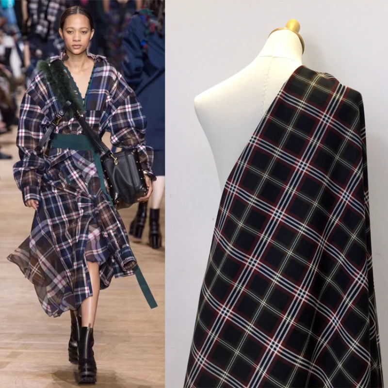 

Black Plaid Printed Clothing Fabric Material Crepe for Dress Handmade DIY Fabrics Wholesale Cloth Per Meter Sewing