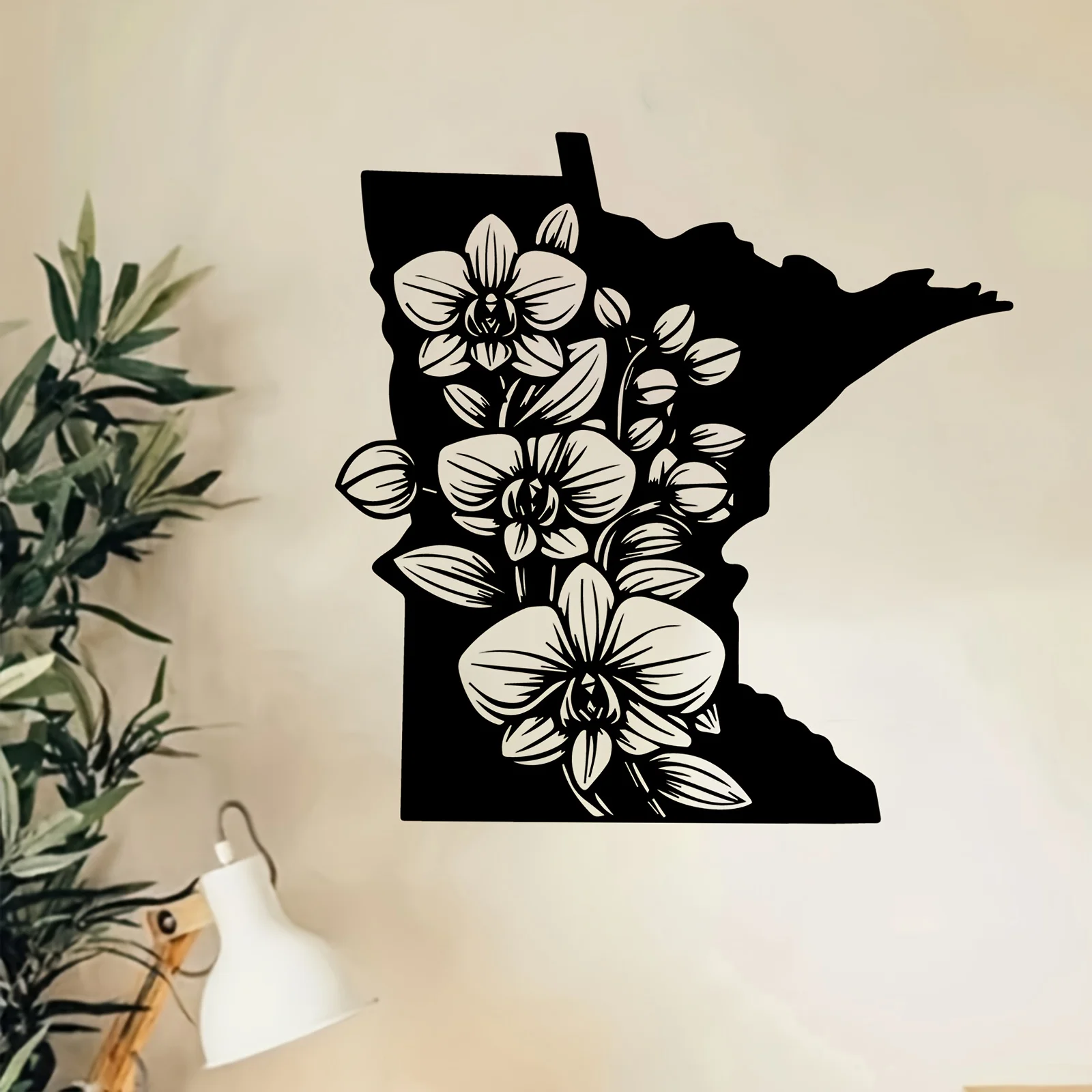 Minnesota Orchid Metal Wall Art, Rustic Floral Silhouette Metal Wall Sculpture, Living Room Garden Fence Decor