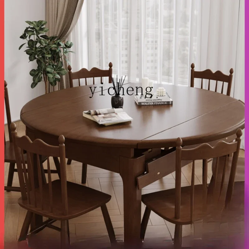 ZC all solid wood retractable dining table modern simple folding dining table rectangular variable round dining table