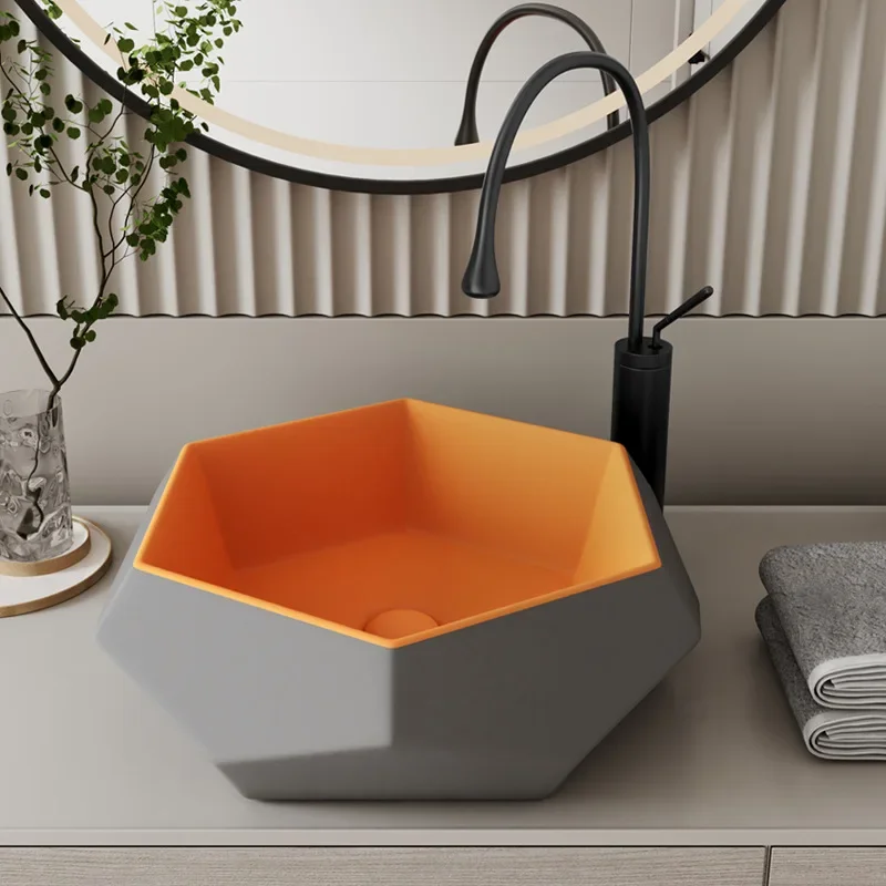 Hot sell Hexagon matt Bathroom Washing Basin And Kitchen Countertop Sinks