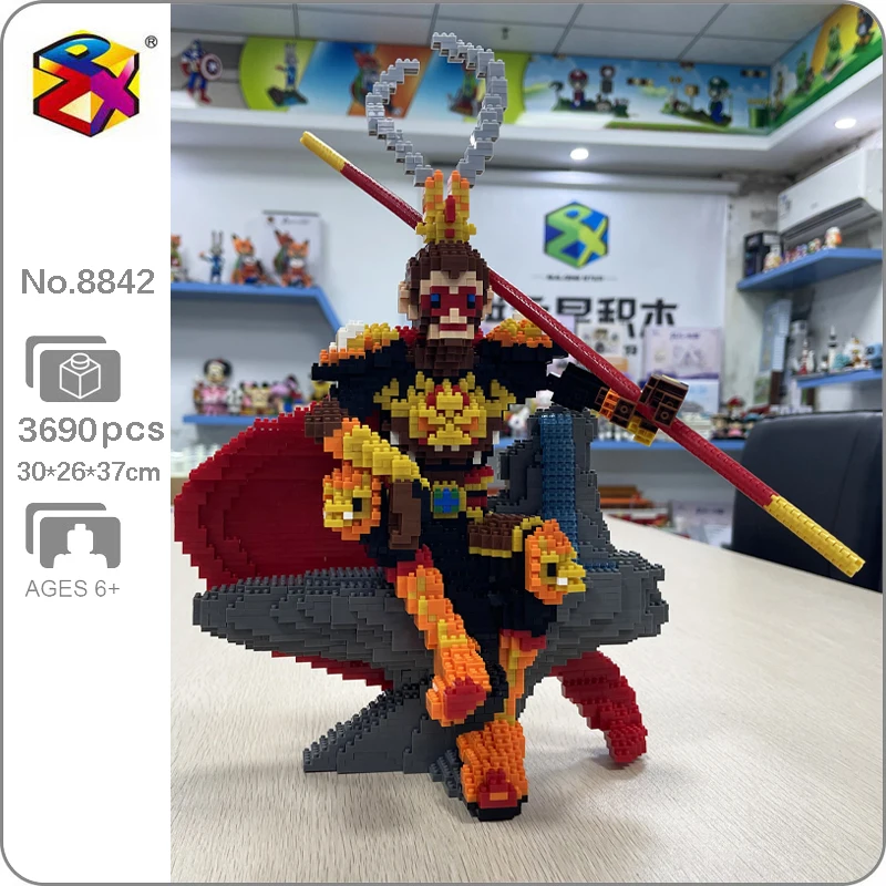 

PZX 8842 Journey To The West Monkey King Animal Hero Doll Throne DIY Mini Diamond Blocks Bricks Building Toy for Children no Box