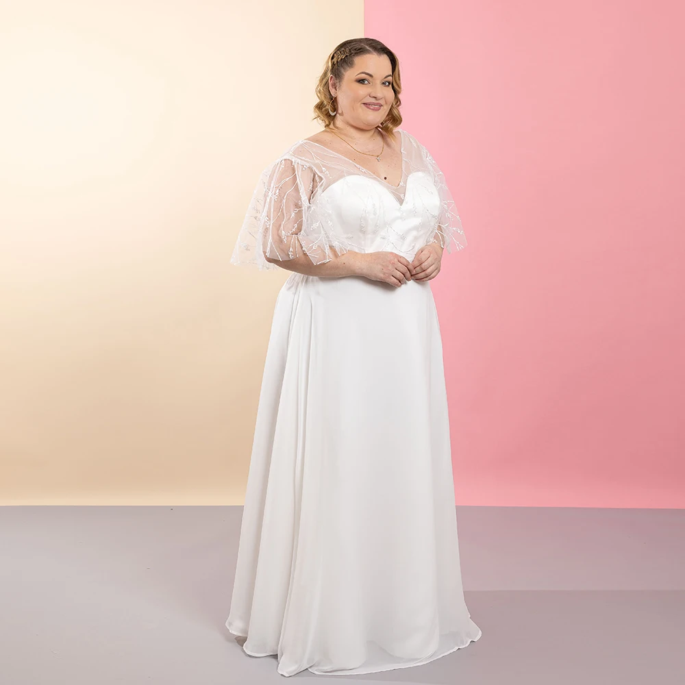 Robe de mariée sans bretelles en mousseline de soie, grande taille, demi-manches, pour les patients, à lacets, nouvelle collection été 2024