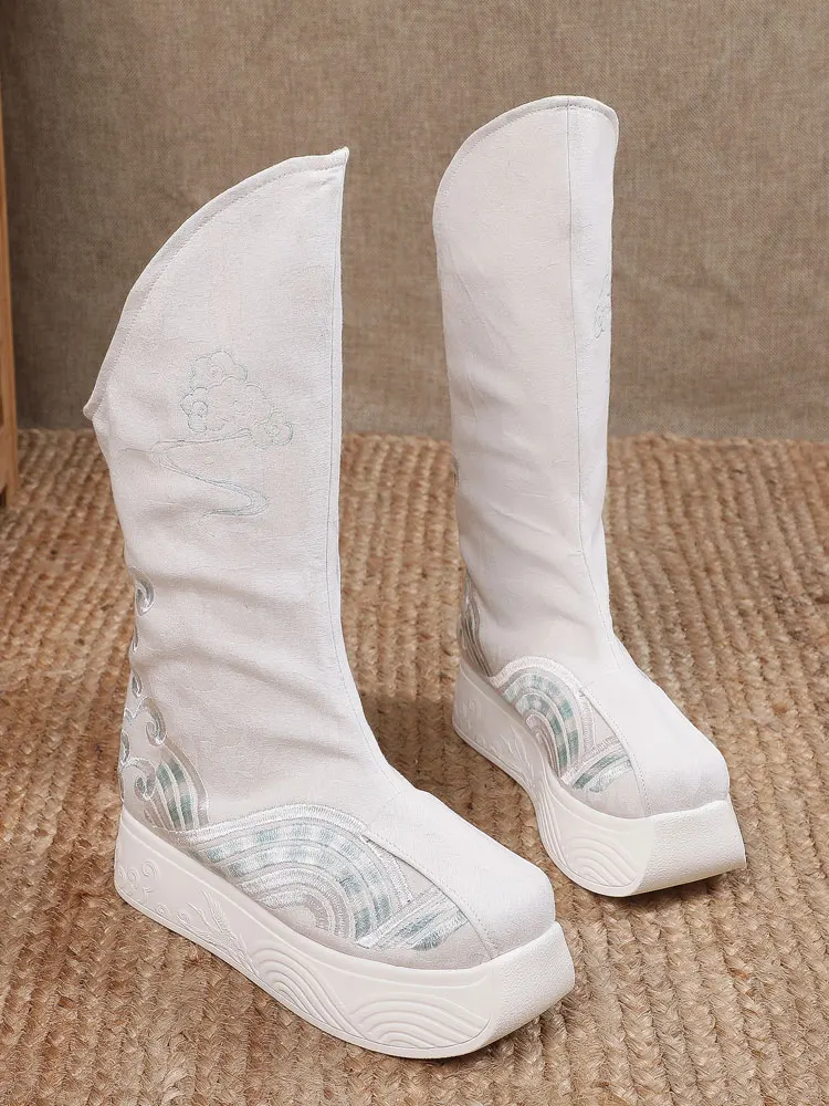 Fulujiacos Chaussures Hanfu de style ancien pour hommes et femmes avec une augmentation de la hauteur intérieure et des bottes à semelles épaisses