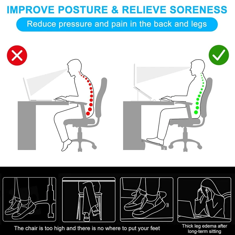 Adjustable Footrest, Desk Footrest With Massage Function, Non-Slip Foot Stools Great For Home & Office Accessories