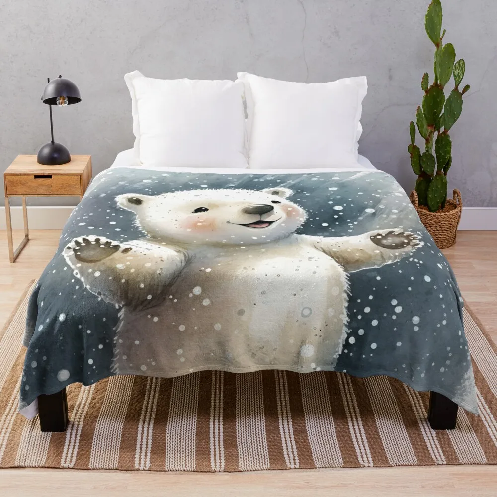 

Happy Polar Bear Throw Blanket Soft Sherpa Fleece Warm Blanket for Winter