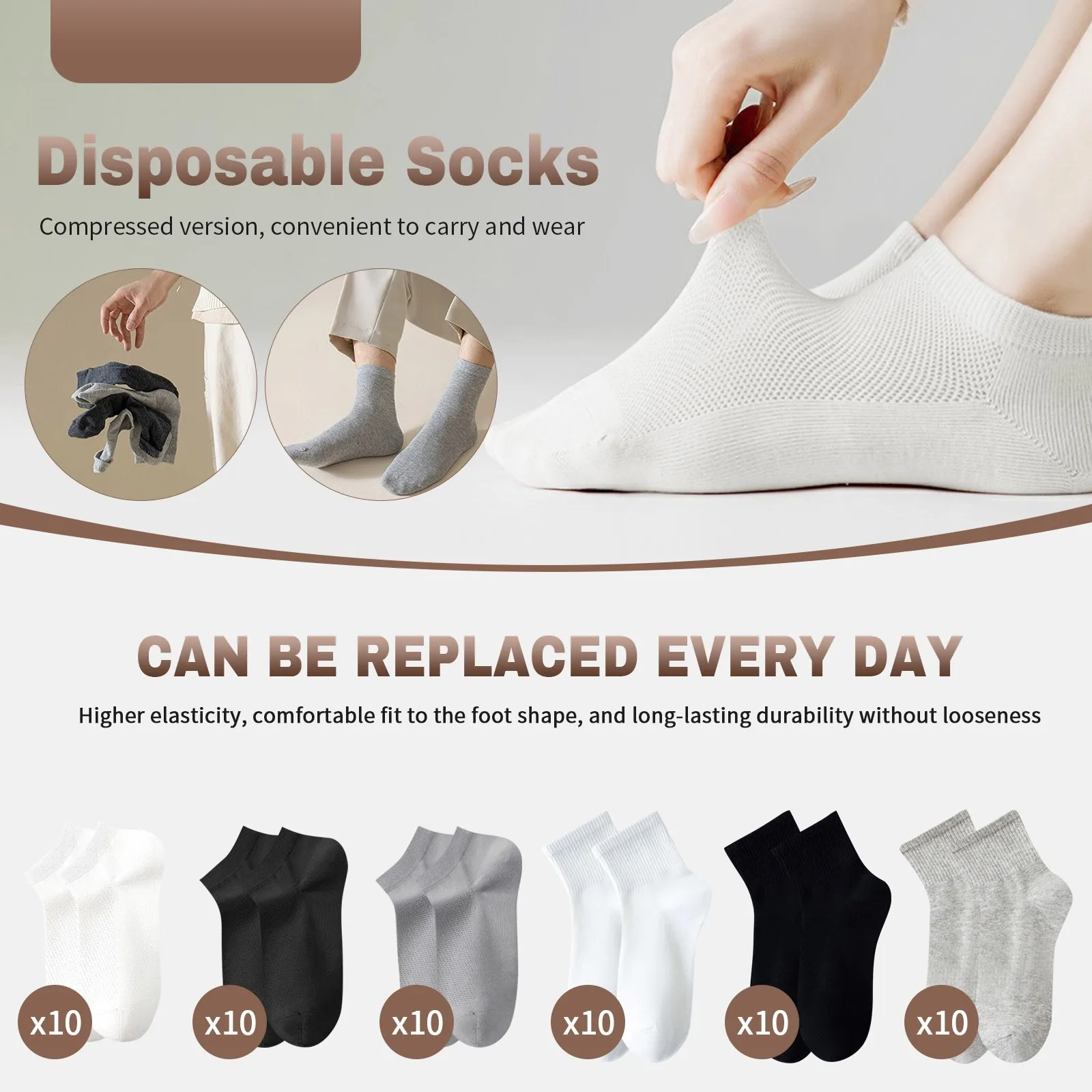 

10 Pairs Disposable Cotton Socks - Minimalist Unisex Mid-Tube Socks for Travel, Hotels & Gym Hygiene (Bulk Pack, Eco-Friendly)