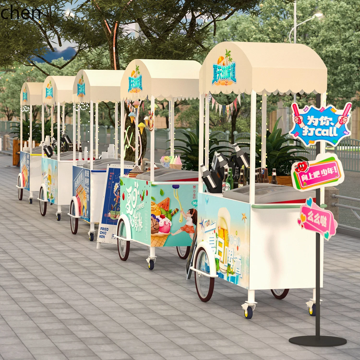 YFY  Iron Art Mobile Flower Cart Mobile Food Cart Coffee Ice Cream Sales Stall