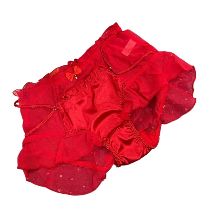 

Sexy Sweet Pure Desire Satin Bow Women's High Waist Panties Mesh Lace New Girls Japanese Briefs Smooth Soft Quick-dry Underwear